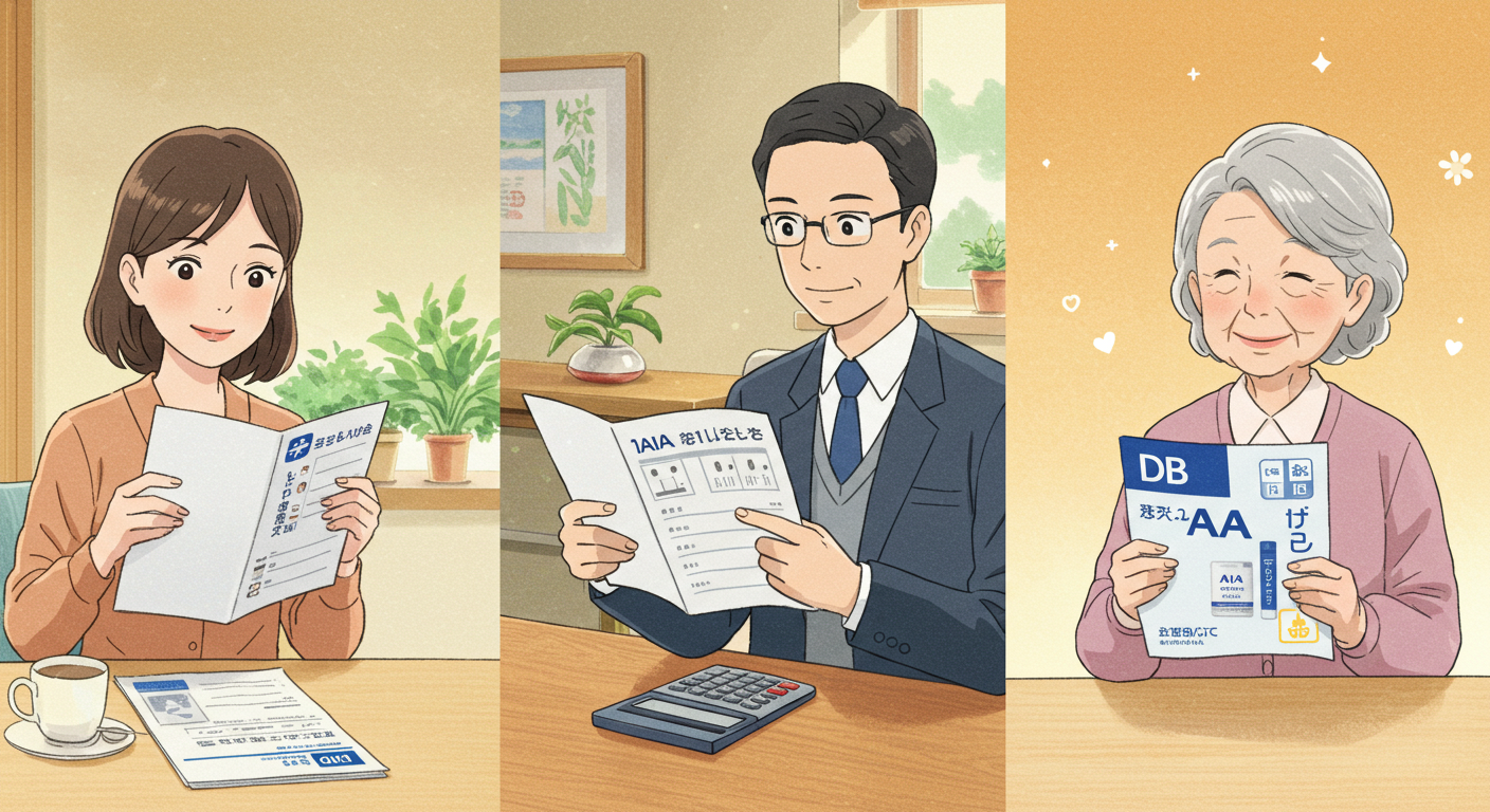 각 보험사 상품을 검토하는 인물들의 장면