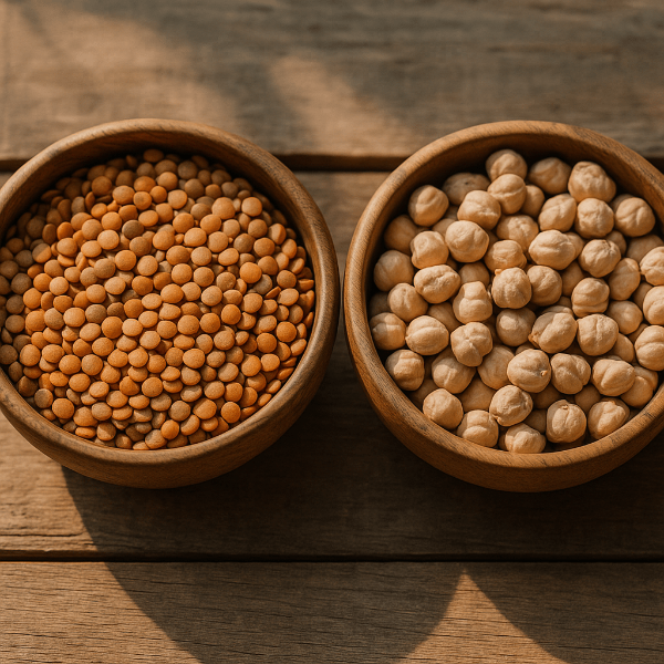 그릇에 담겨있는 병아리콩과 렌틸콩