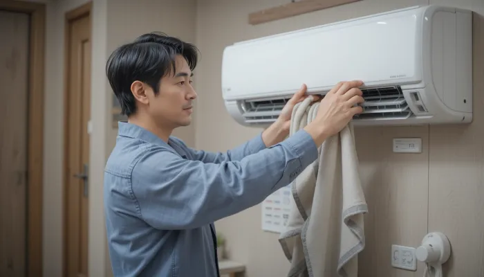 냉방병 예방을 위해 에어컨 설정을 조정하는 남성