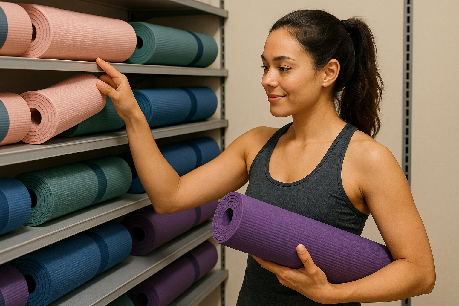 요가매트를 고르고 있는 여성