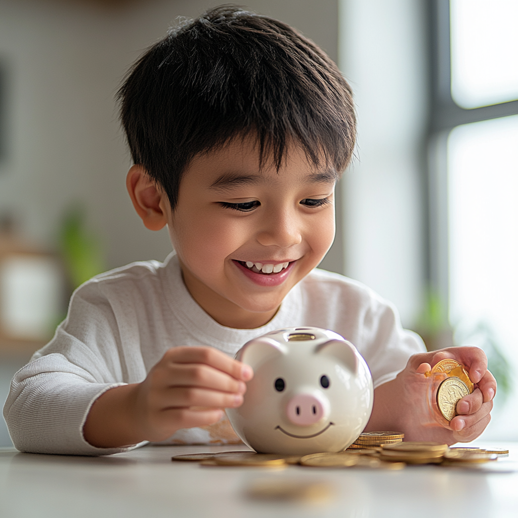 자립정착금 모으는 소년 이미지