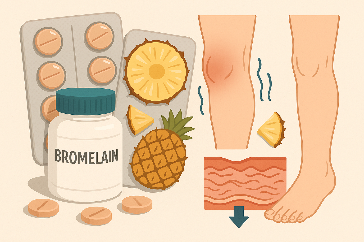 파일애플에 많이들어있는 성분인 브로멜라인의 효과를 표현한 일러스트