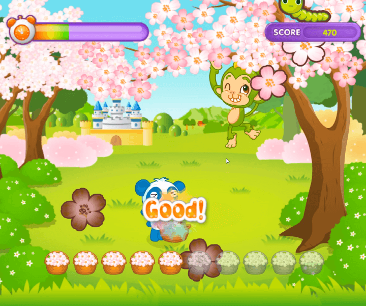 떨어지는-꽃잎을-바구니로-받고-점수를-획득하는-화면