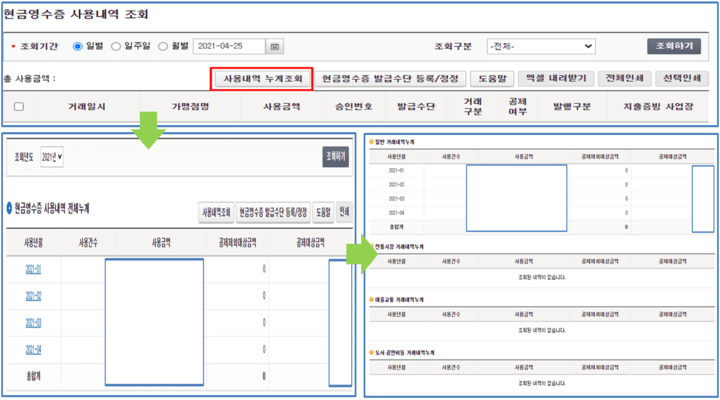 홈택스-홈페이지-현금영수증-사용내역-누계-조회-방법