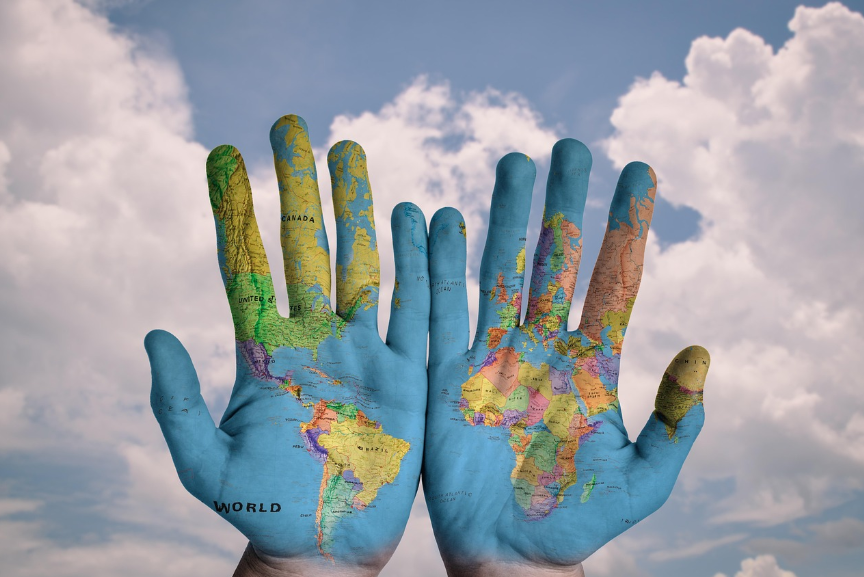 Hands, World, Map image.