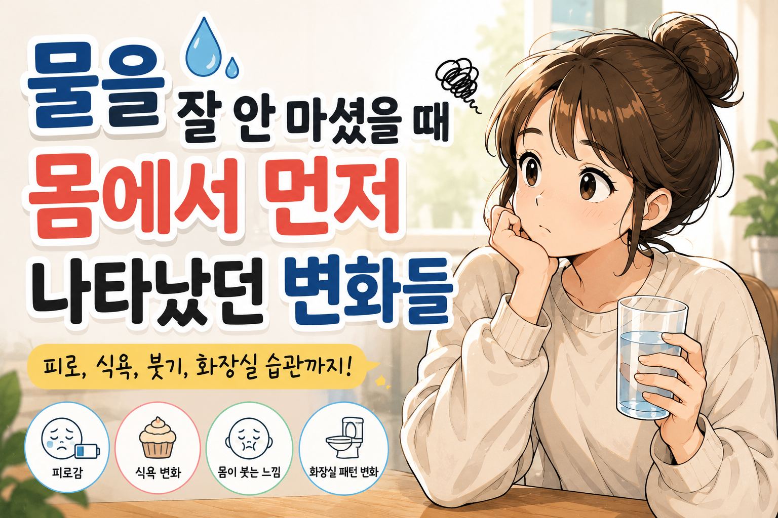 물을 잘 안 마셨을때 몸에서 먼저 나타났던 변화들