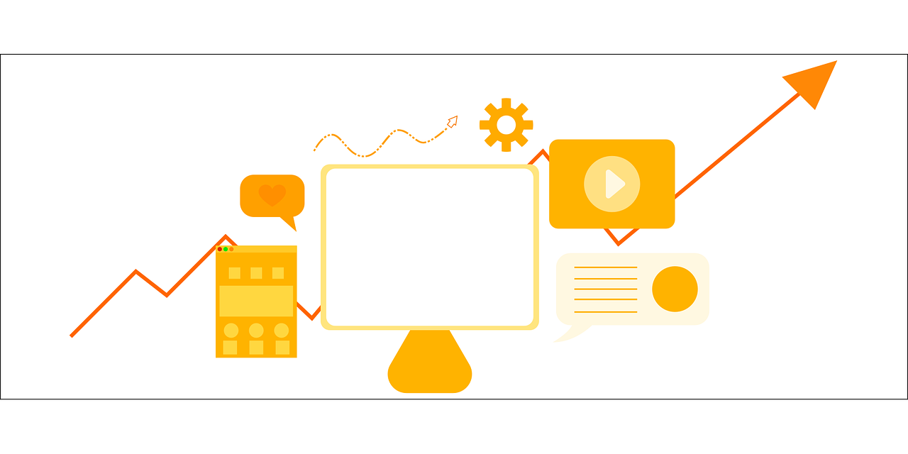 블로그 성장을 나타내는 그래프와 콘텐츠 아이콘