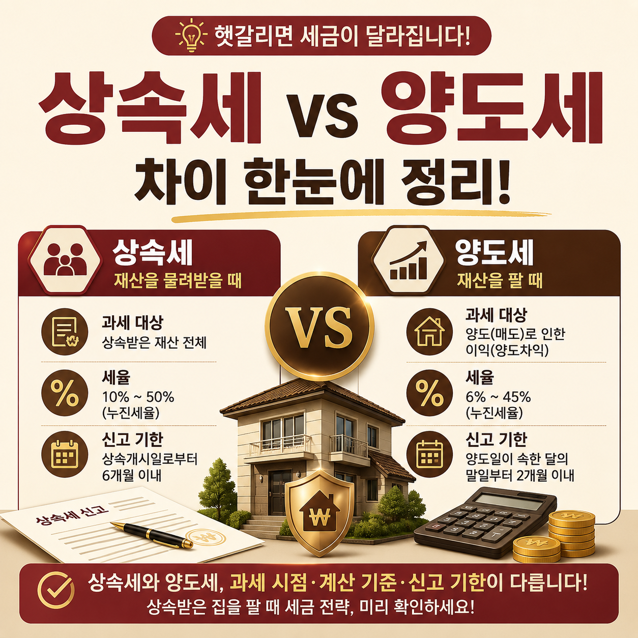 상속세와 양도세 차이를 비교하는 부동산 세금 이미지