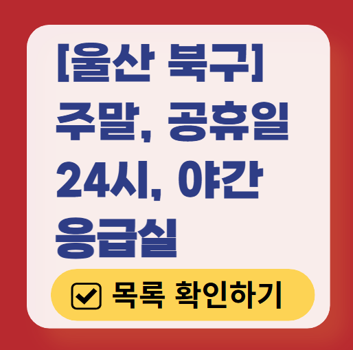 울산 북구 응급실 운영 병원 리스트 ❘ 주말, 토요일, 일요일, 공휴일 응급의학과 ❘ 24시 야간 응급진료 가능한 곳