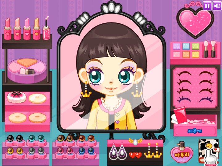 쥬디의-뷰티-메이크업-플래시게임-플레이-우측-하단에-있는-물음표-버튼을-눌러-완성할-메이크업을-확인하는-화면