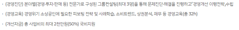 폐업 자영업자 소상공인 지원금: 경영 개선 사업화 지원 내용