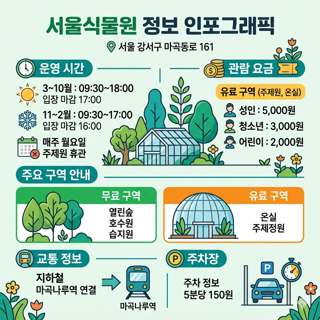 서울식물원 입장료·운영시간·주차·가는 법 인포그래픽