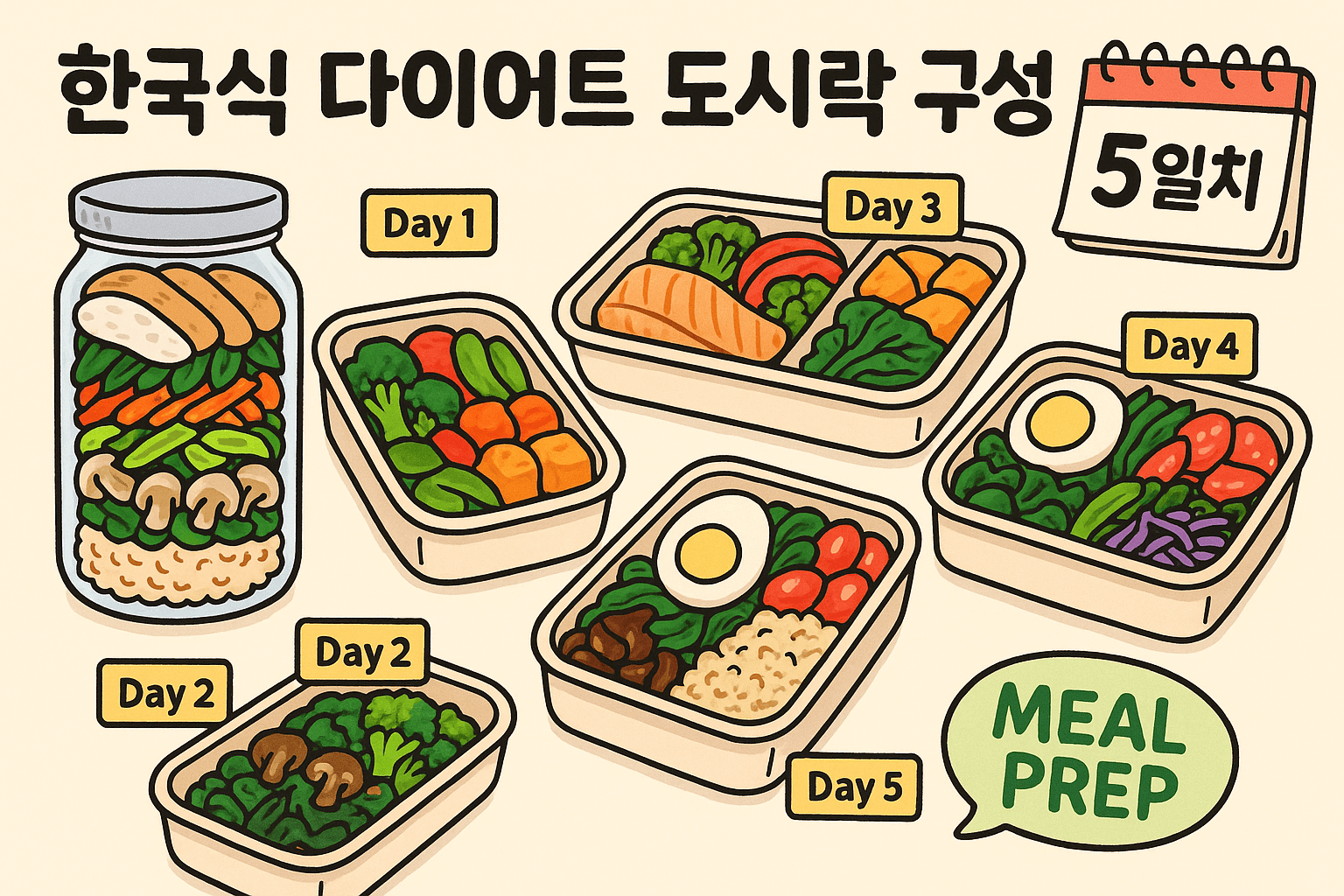한국식 다이어트 도시락 구성법: 5일치 밀프렙 플랜