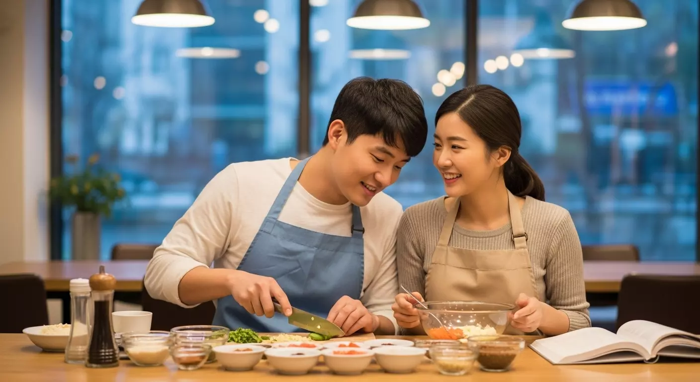 연인과 함께 요리하는 이미지