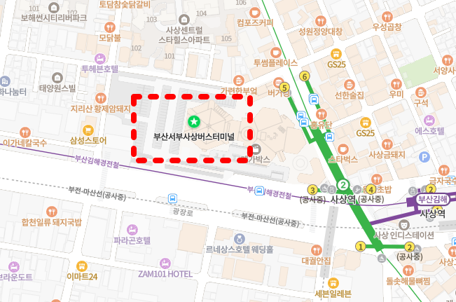 부산서부사상버스터미널 위치-지도