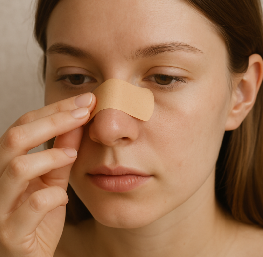 반창고 하나로 블랙헤드 제거하는 모습