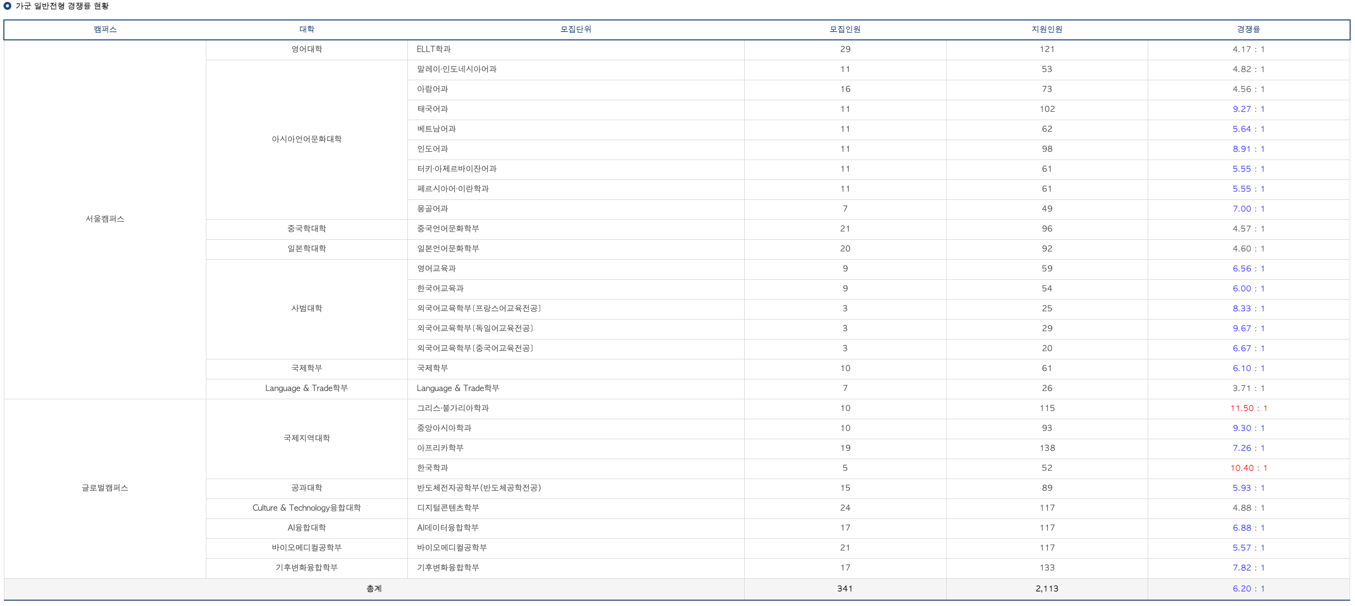 2024한국외대 정시 가군 경쟁률