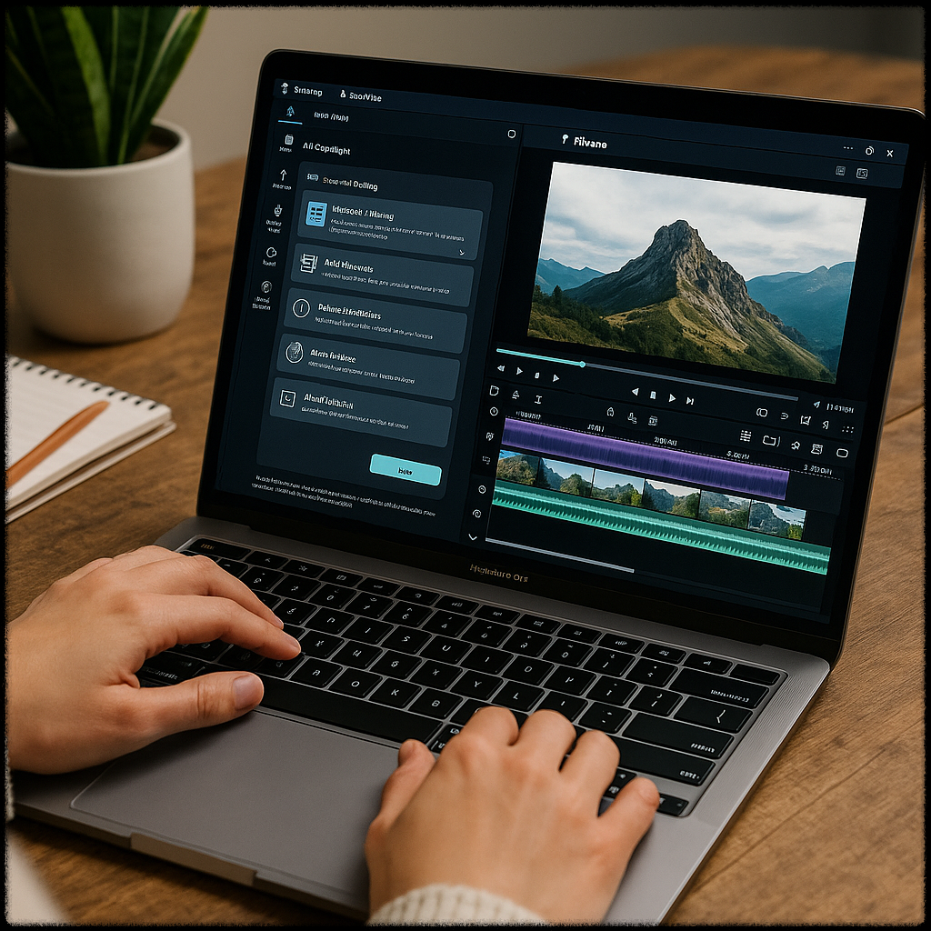필모라 AI 편집 화면을 사용하는 모습