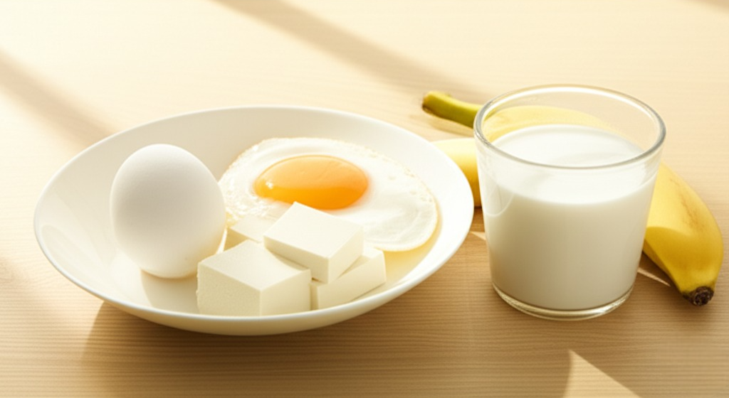 두유 + 삶은 달걀 + 바나나