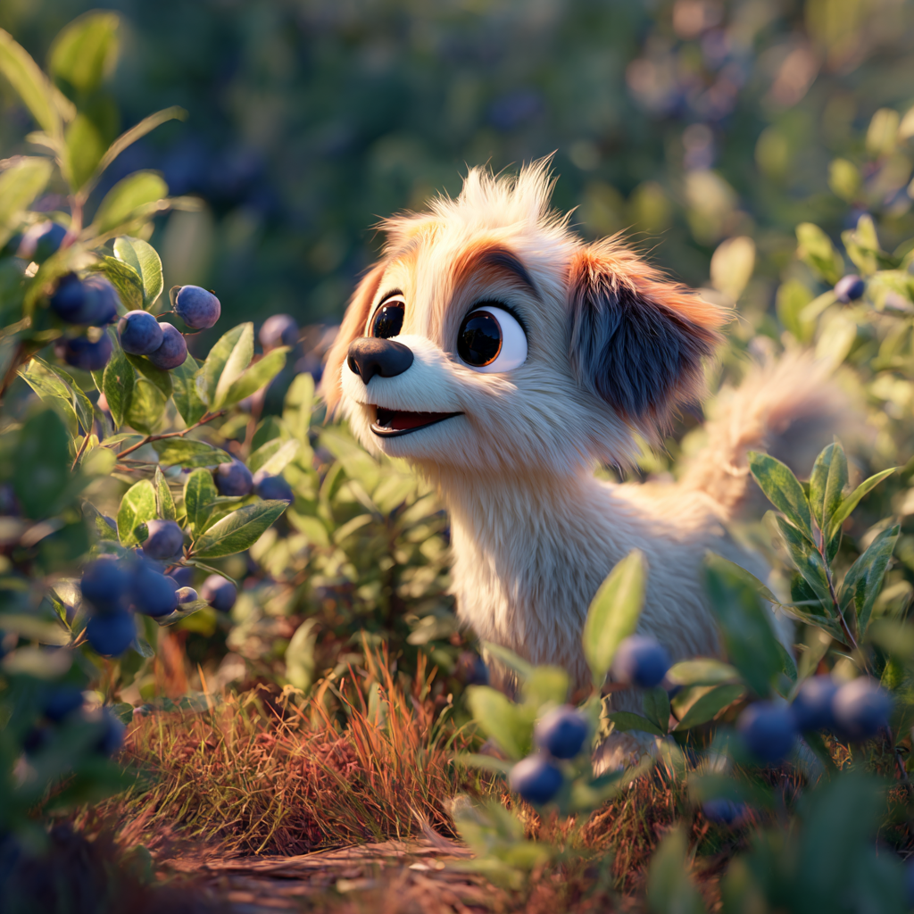 블루베리밭의 귀여운 강아지, 픽사형일러스트