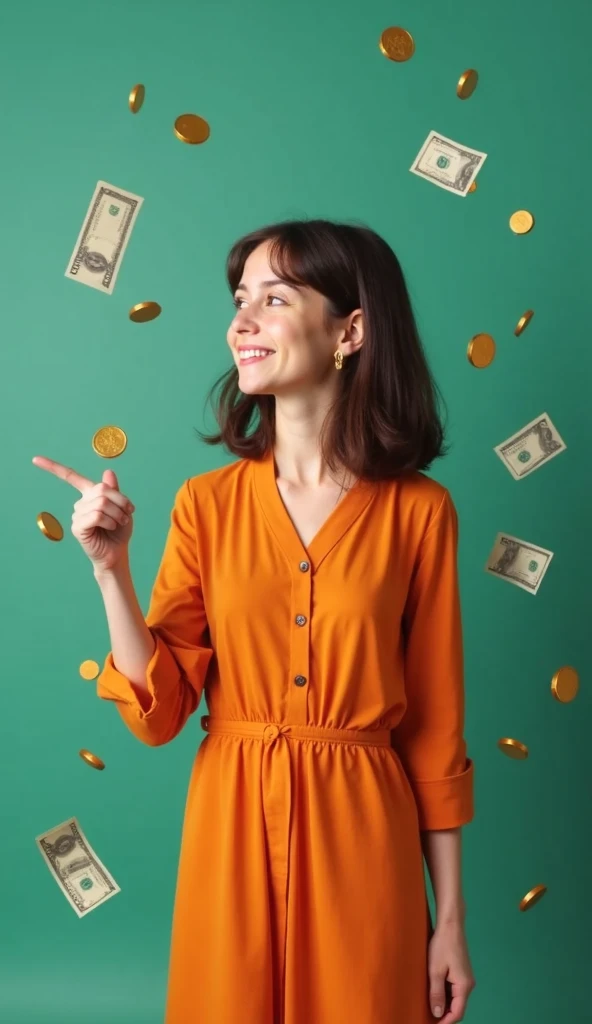 돈이 떨어지는 사이에 있는 여자