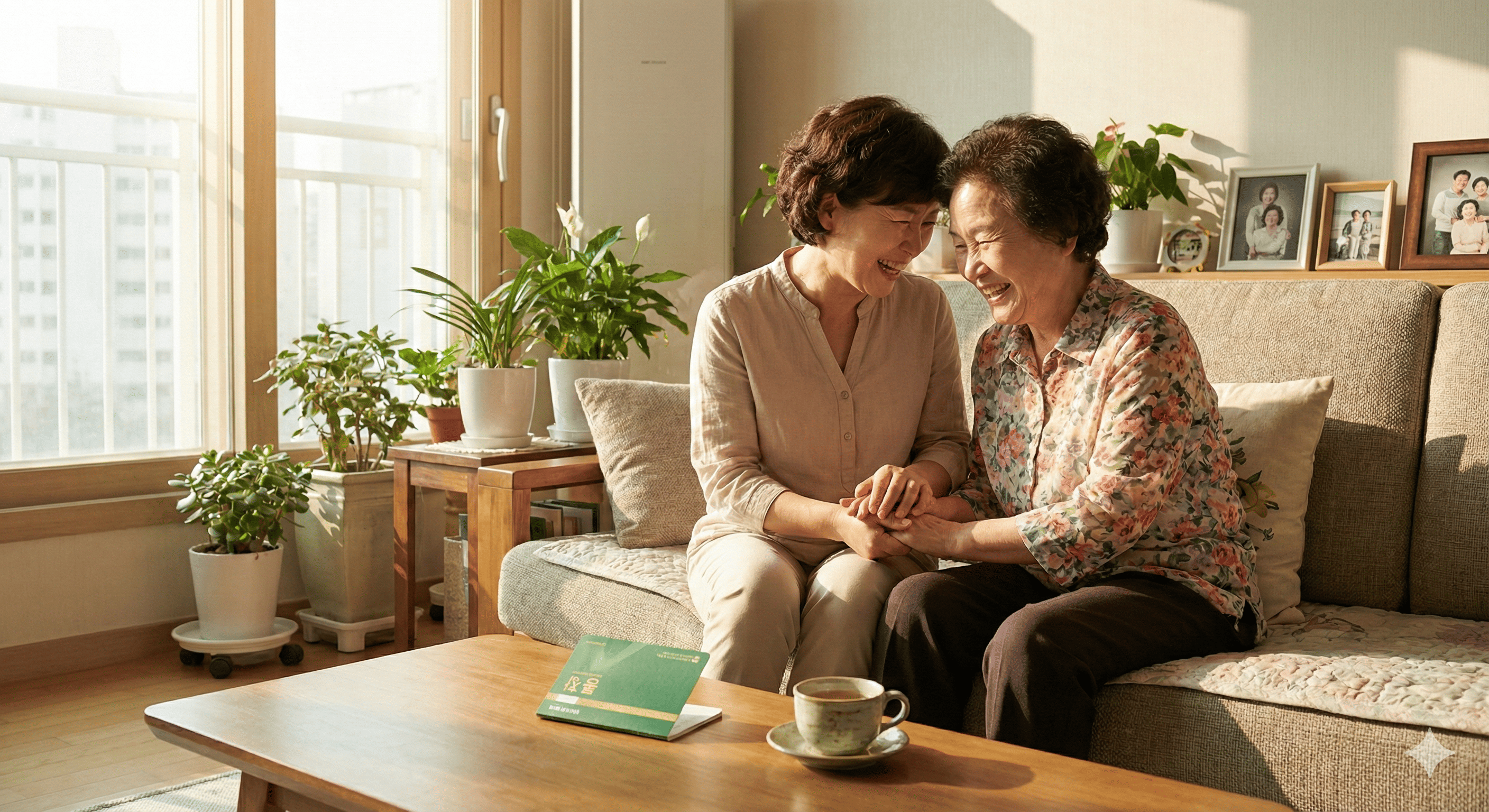 집에서 부모님을 직접 돌보며 가족요양 급여를 받는 50대 여성과 어머니