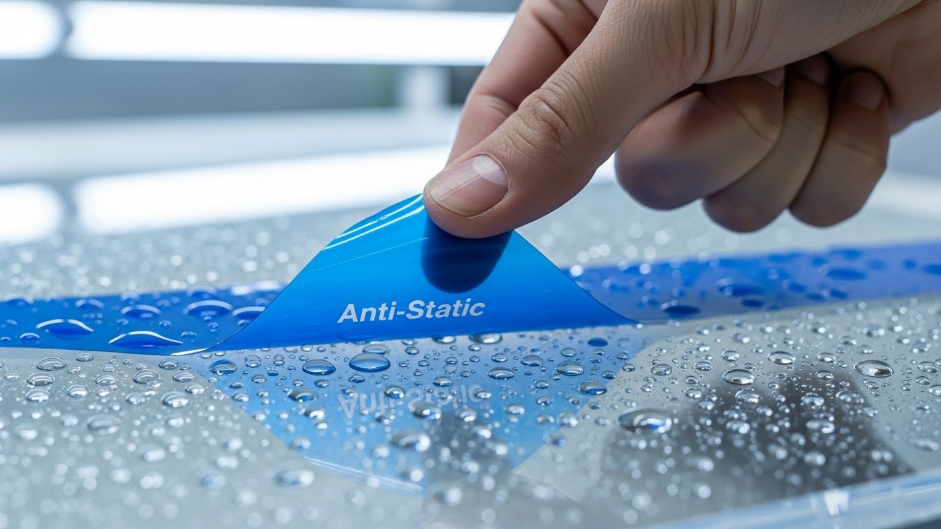 아크릴판 보호비닐을 정전기 없이 깨끗하게 제거하는 모습