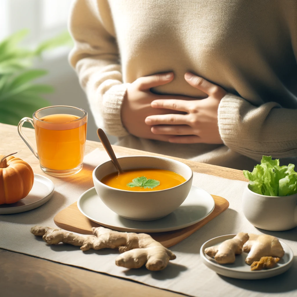 소화기 건강과 편안한 식사 분위기를 시각적으로 표현한 이미지