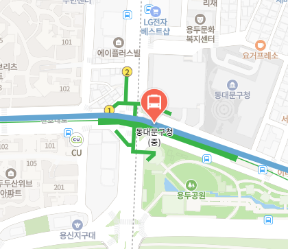 동대문구청에서 인천공항 리무진 공항버스(6002번) 지도 위치