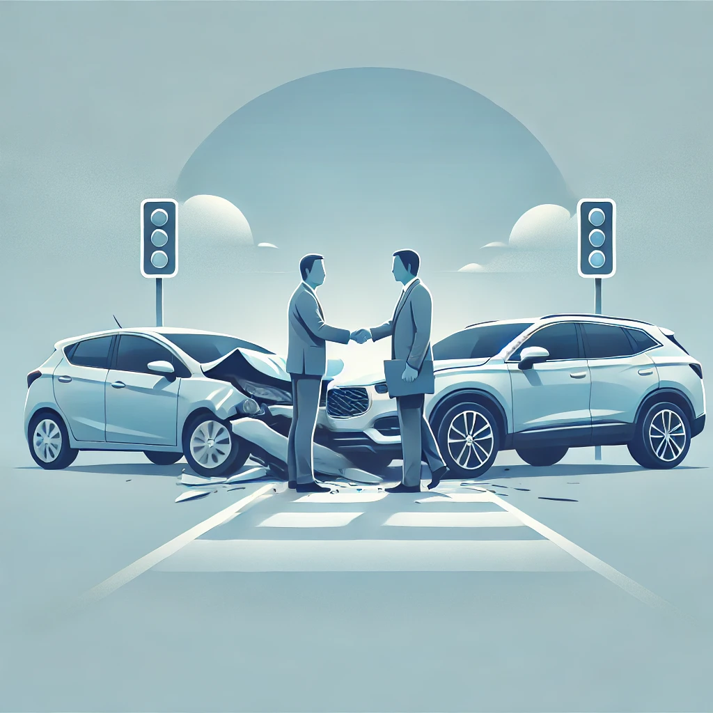 교통사고 합의 과정, 교통사고 합의금 산정 및 보상 절차를 직관적으로 표현한 이미지