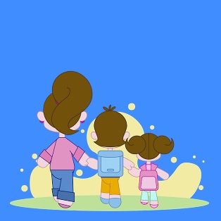 가방을 메고 있는 어린이들