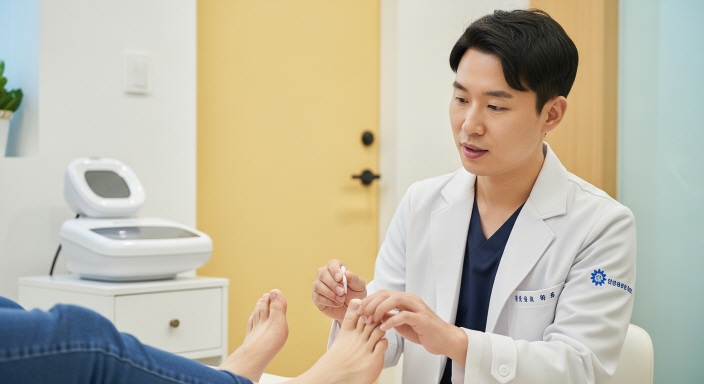 무좀 관리에 대해 전문가 상담하는 모습