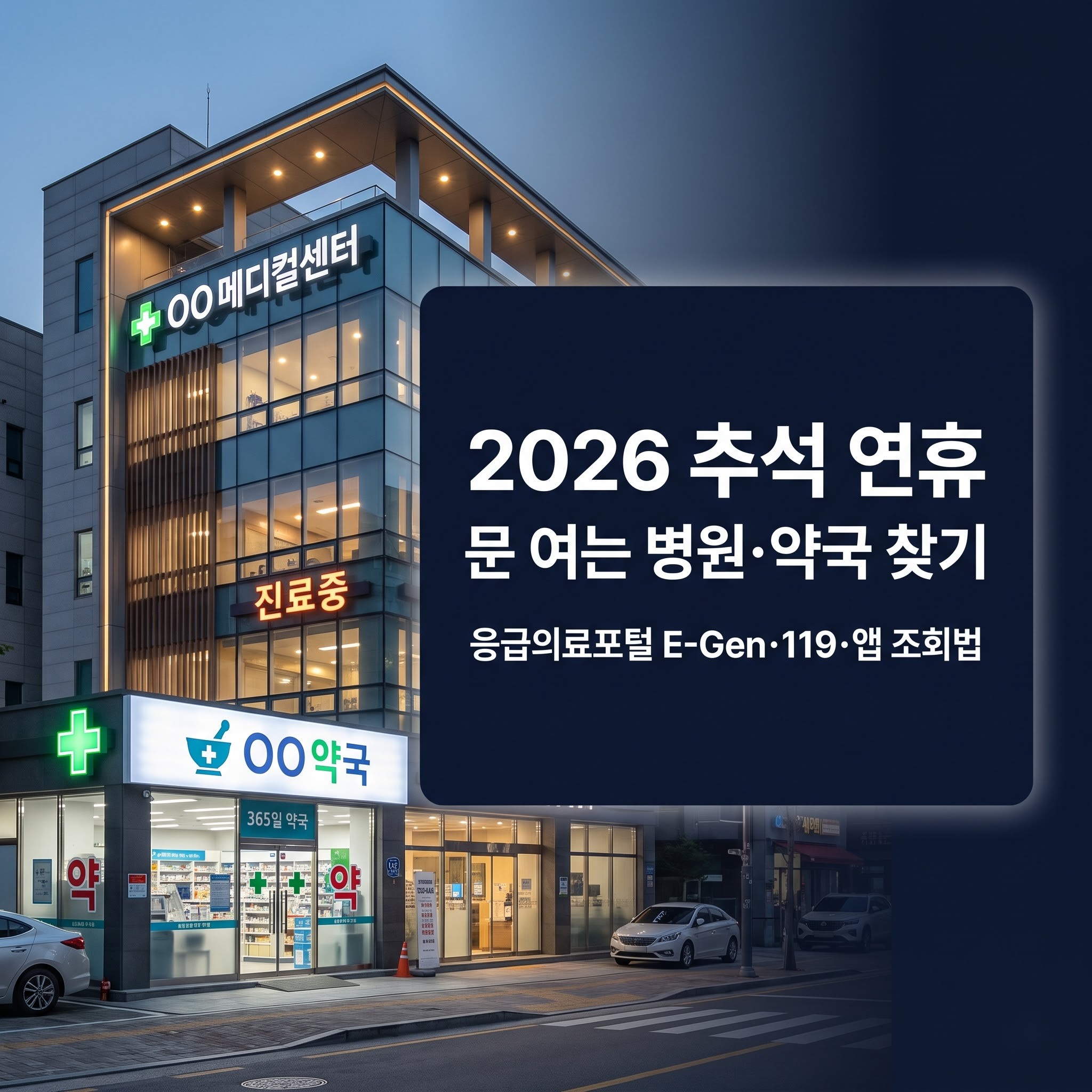 2026년 추석 연휴 기간 당직 병원, 문 여는 약국 위치와 응급의료포털 E-Gen, 119 이용 방법을 정리한 가이드입니다.