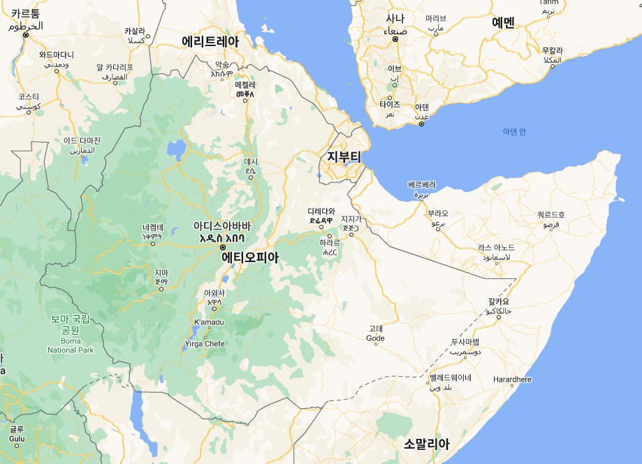 에티오피아의 위치가 나온 지도
