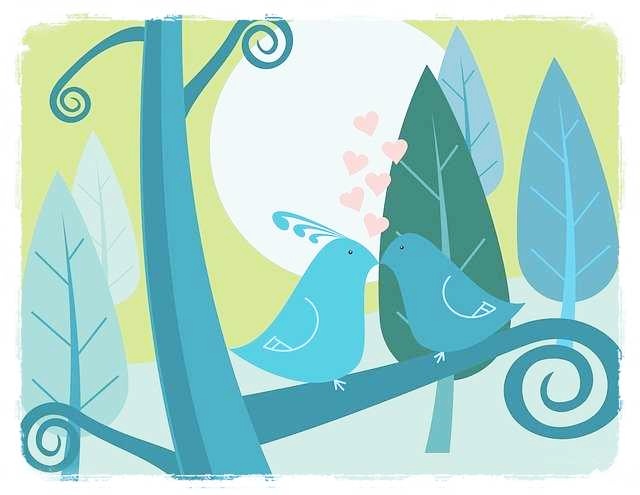 나무 위의 사랑스런 새 커플 그림