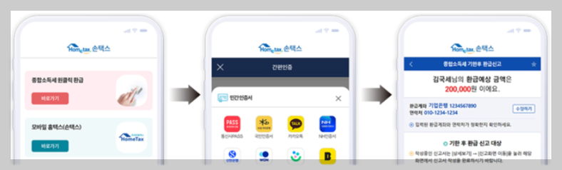 국세청이 올해 3월 31일 공개한 종합소득세 환급서비스 &lsquo;원클릭&rsquo; 모바일 화면. 자료 국세청