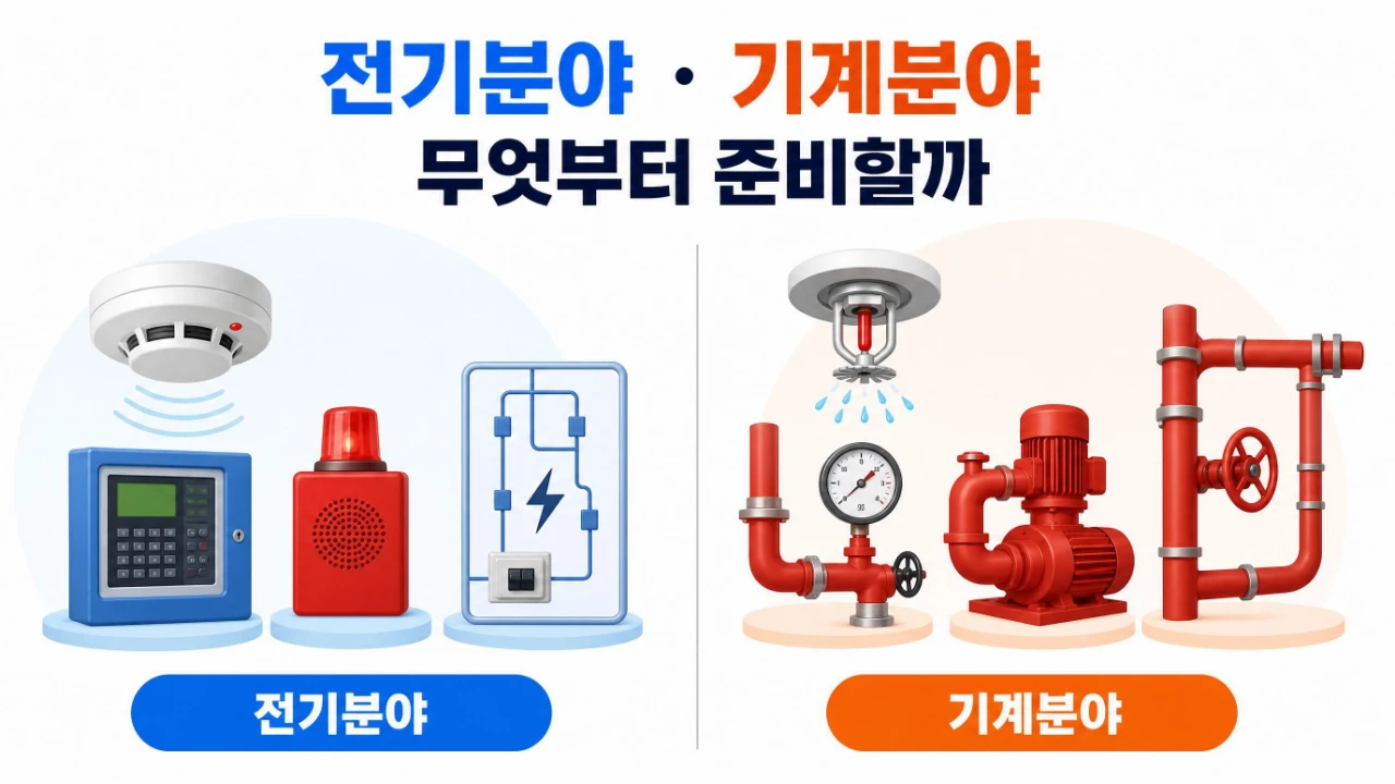 소방설비기사 전기분야와 기계분야의 주요 설비 차이를 비교한 이미지