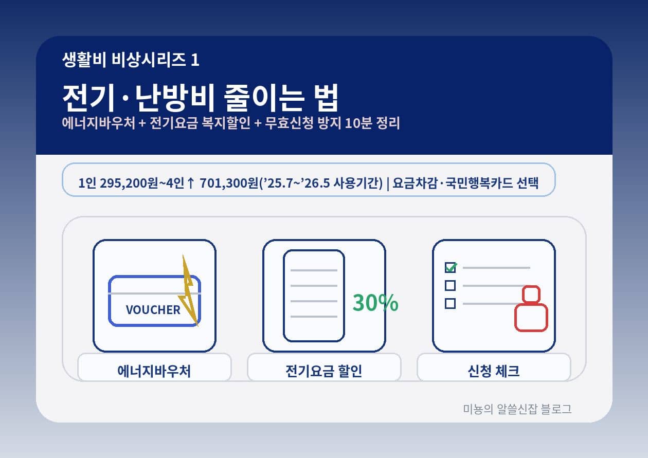 전기&middot;난방비 폭탄 막는 법｜에너지바우처 + 전기요금 복지할인 10분 신청 가이드(2026)