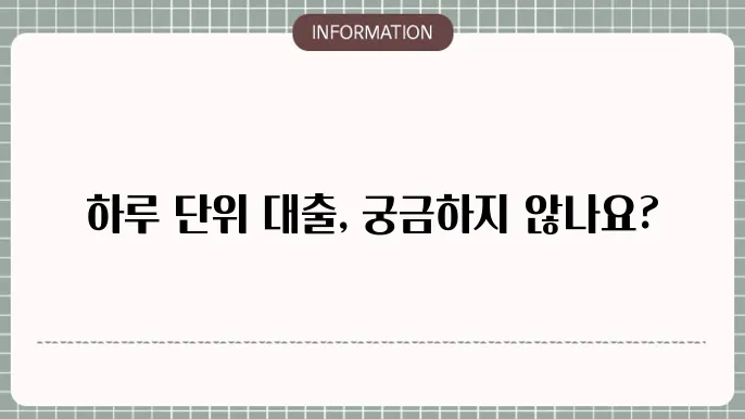 개인일수대출: 하루 단위 지원⏰