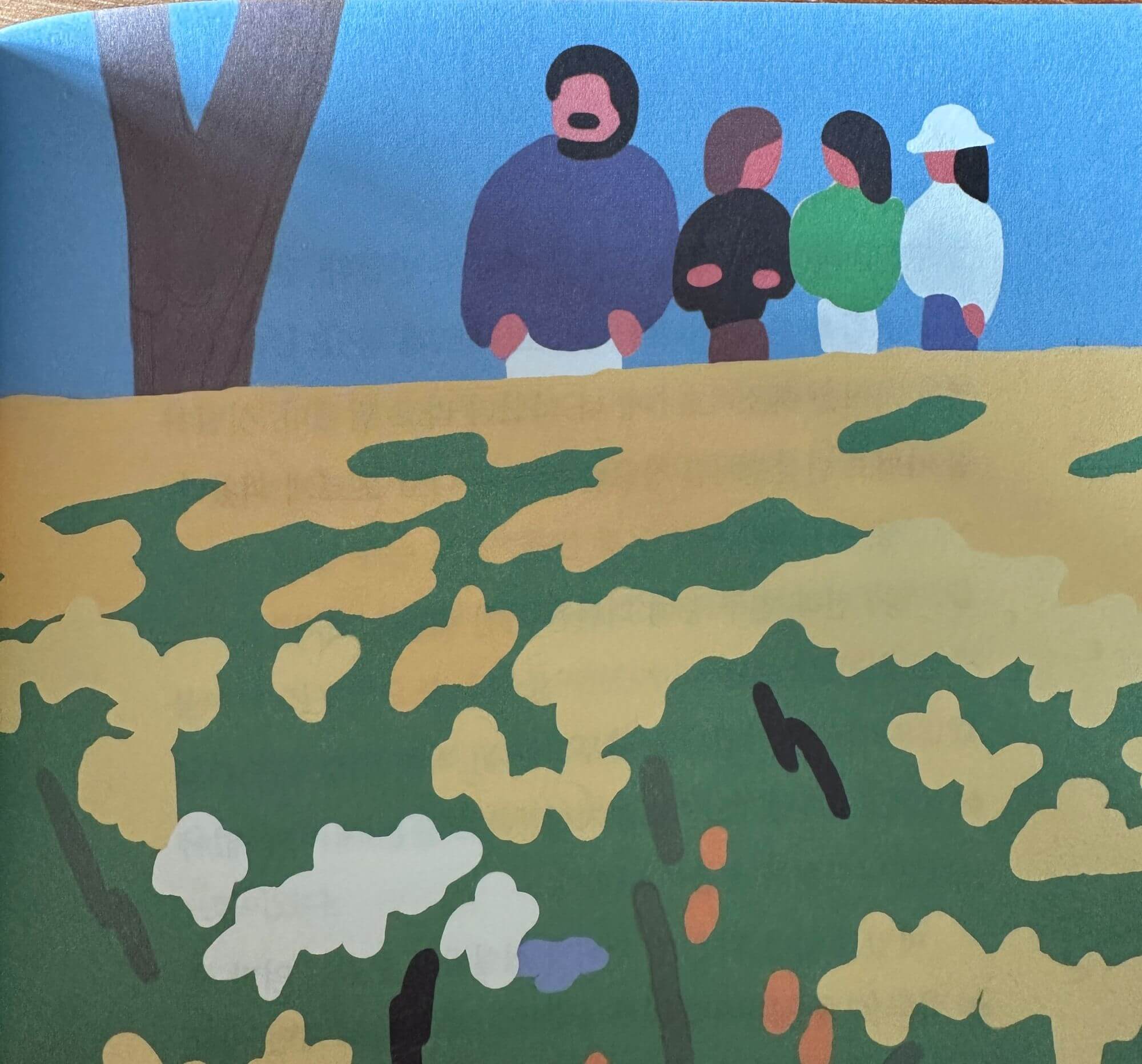 순도-100퍼센트의-휴식-책-속의-삽화-수선화를-배경으로-한-작가와-친구들의-여행-모습