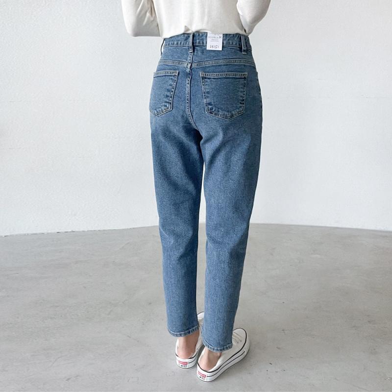 봄 보이핏 키작녀청바지 스판 세미 배기청바지 중청 여성 데님 팬츠 테이퍼드진
