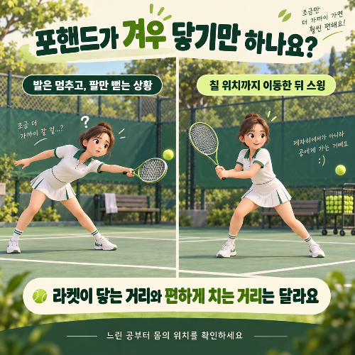 포핸드가 겨우 닿기만 한다면, 팔보다 발이 먼저 멈춘 건 아닐까?