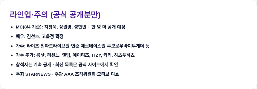 AAA 2026 라인업&middot;주의