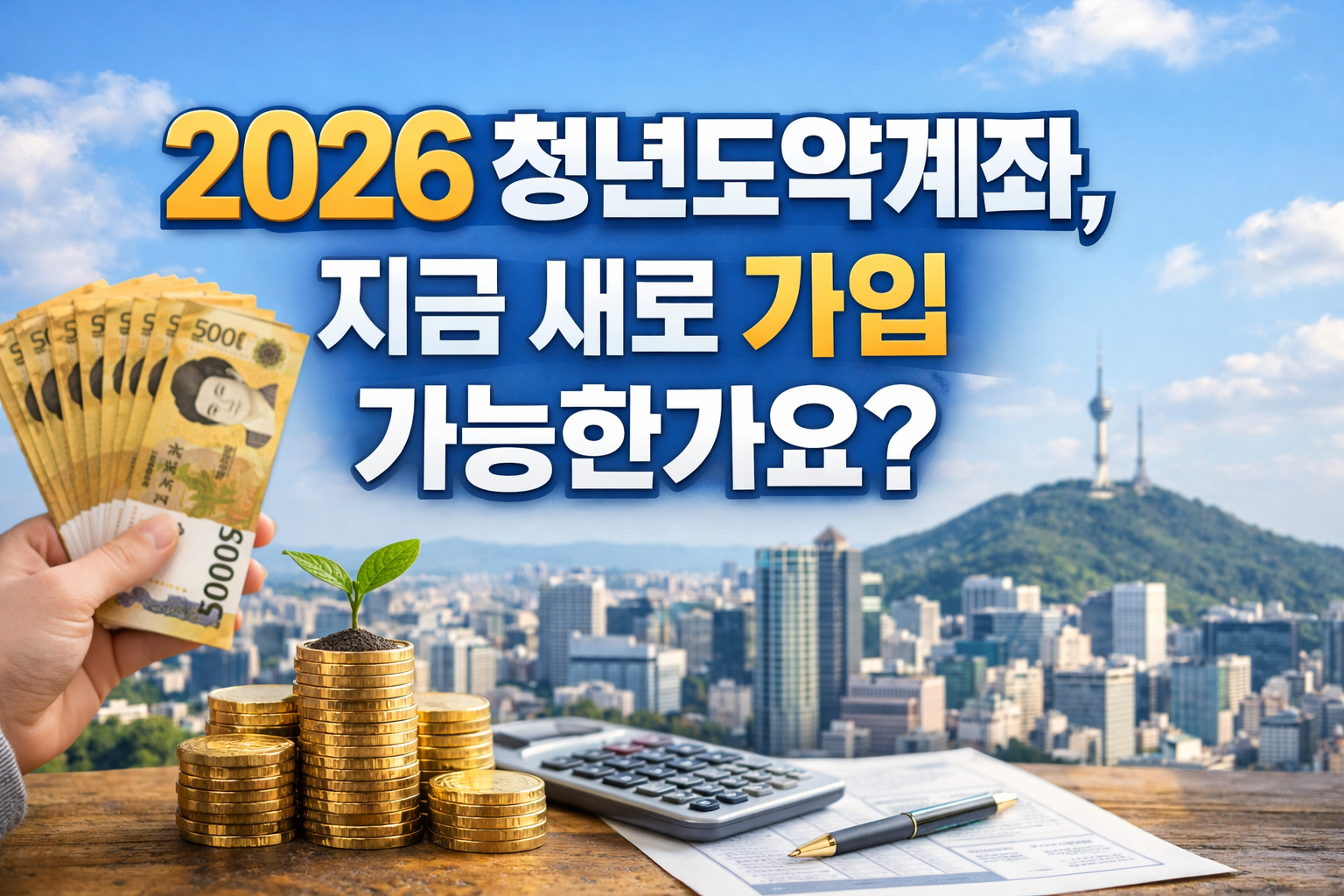 2026 청년도약계좌 신규 가입 가능 여부, 정부 기여금 인상과 비과세 혜택을 설명하는 금융 정보 썸네일 이미지