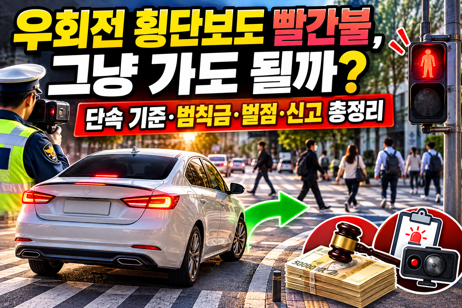 우회전 횡단보도 빨간불, 그냥 가도 될까? 단속 기준·범칙금·벌점·신고 총정리 관련 사진