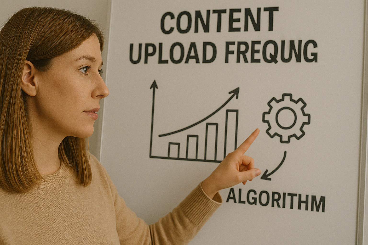 콘텐츠 업로드 주기와 알고리즘의 상관관계(Ai생성이미지)