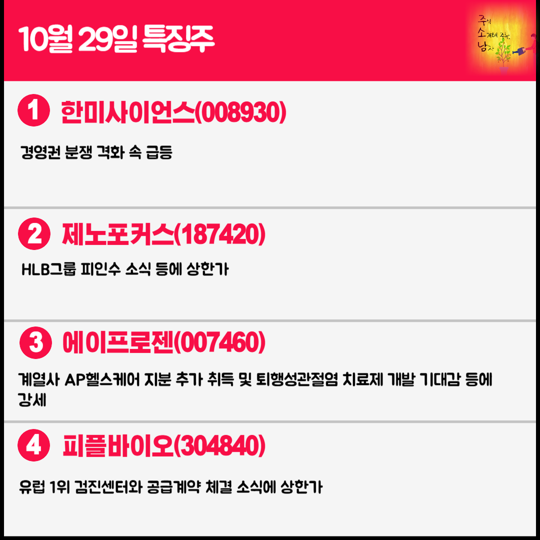 10월 29일 오늘의 특징주