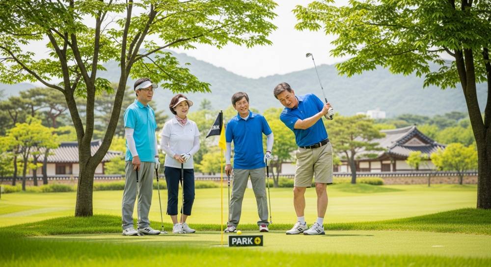 파크골프를 즐기는 중장년층 사진