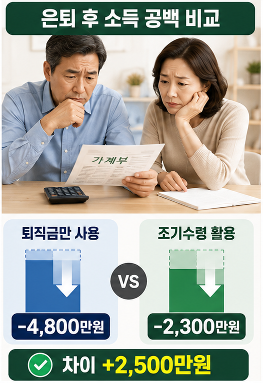 국민연금 조기연금 소득 공백과 퇴직금 소진 비교