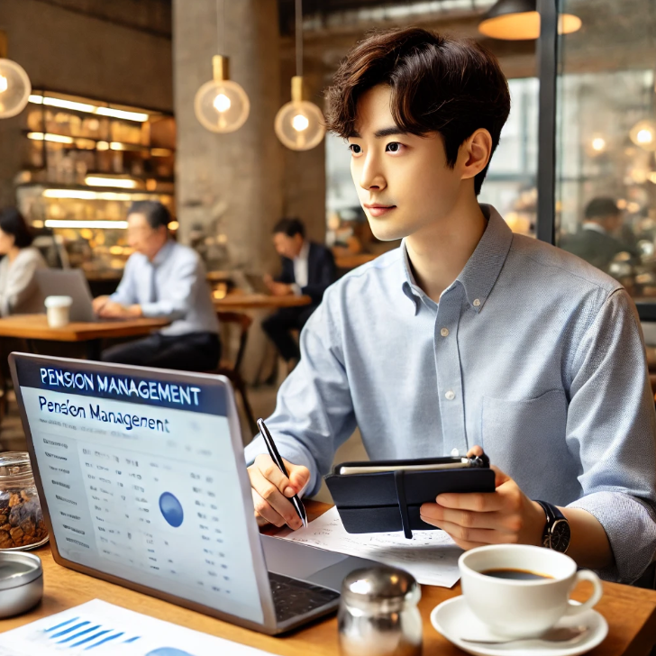 카페에서 연금 관리하는 젊은 창업가